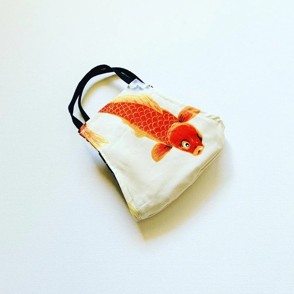 NEW Handmade Koi Fish Print Face Mask in Beige